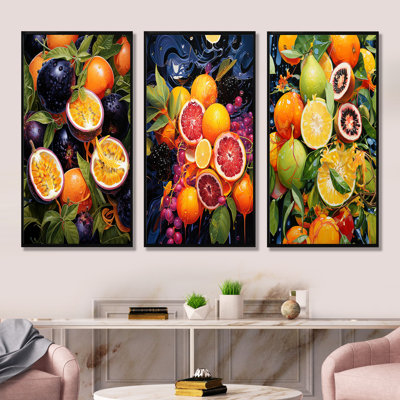 Electric Ebony Passionfruit Pulse - Fruits Canvas Art Print Set Of 4