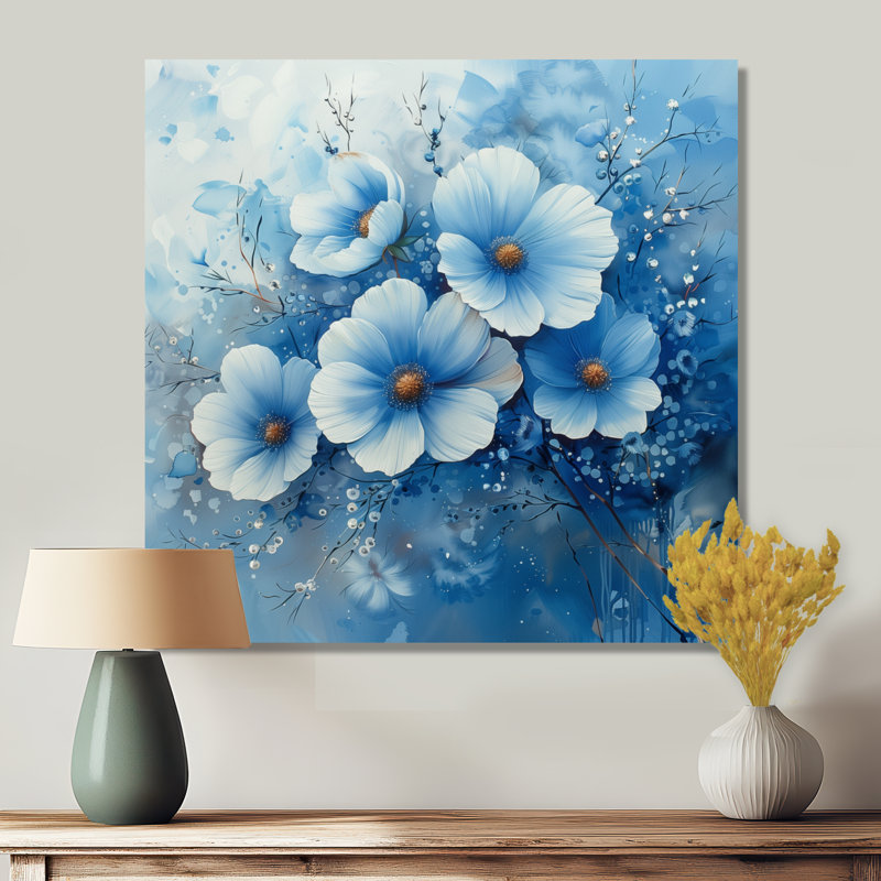 «Blue Poppies Winter Beauty III» - impression d'art mural coquelicots, Toile tendue, H 36 po x l 36 po x P 1,5 po