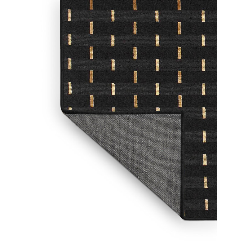 Tapis noir abstrait en coton tissé à la machine, Rectangle 6 pi x 9 pi