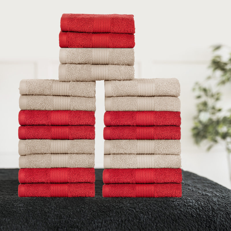 Laver les débarbouillettes 100% coton 600 g / m², absorbant doux, séchage rapide, Beige / rouge