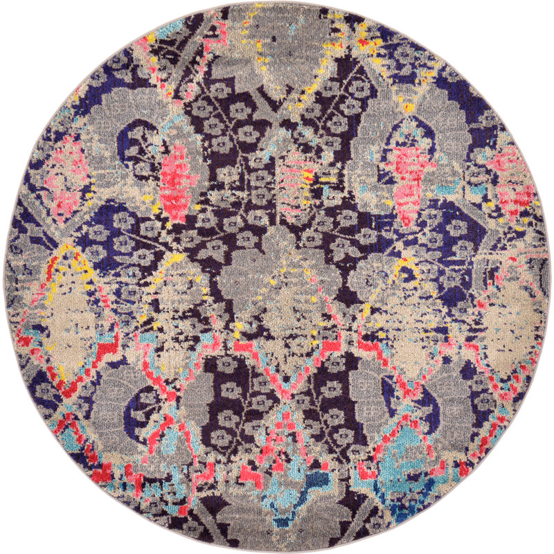 Tapis mauve / rouge Lonniet, Rond 6 pi 1 po