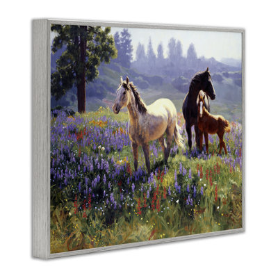 Horse Family in Charming Meadow Framed Giclee Art, design by Claire Goldrick