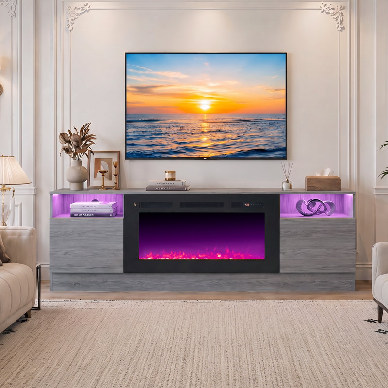 Janyriah TV Stand for TVs up to 80" with 36" Fireplace Included, Modern Entertainment Center, Gray