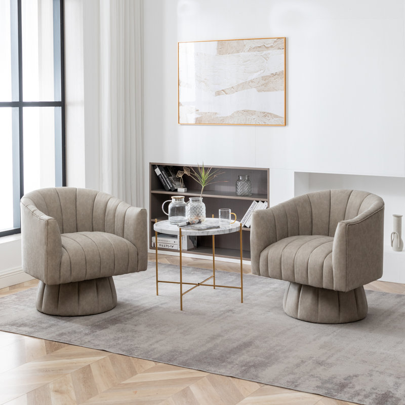 Fauteuil demi-tonneau pivotant de 27,9 po Aedan, Similicuir gris, 2
