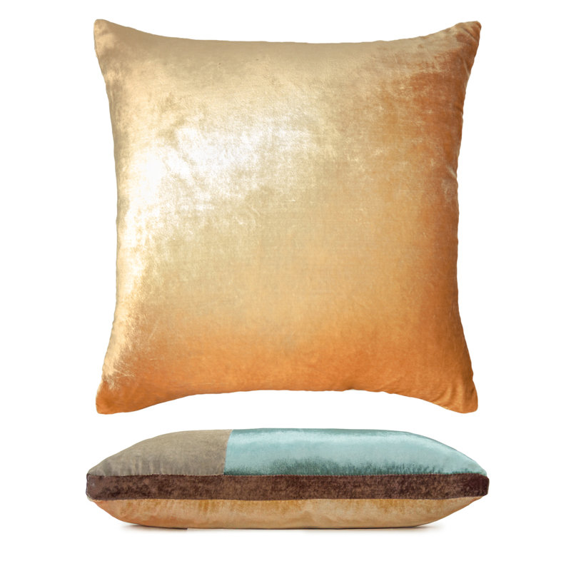 Color Block Square Pillow Cover & Insert, Gold/Beige, 22"H x 22"W