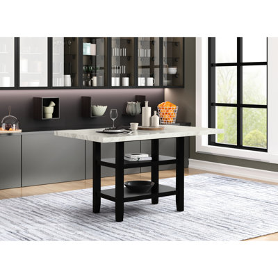 1Pc Modern Elegant Design Counter Height Faux Marble Top Base Lower Shelf Storage Pub Height Table Dining Room Wooden Furniture