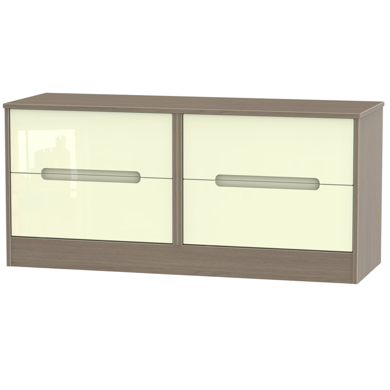 Fully Assembled Vernon 4 Drawer Chest, Cream Gloss/Toronto Walnut