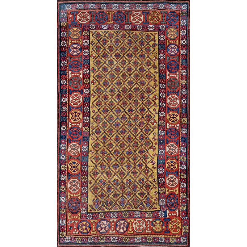 Yellow Color Antique Tribal Geometric Caucasian Shirvan Area Rug