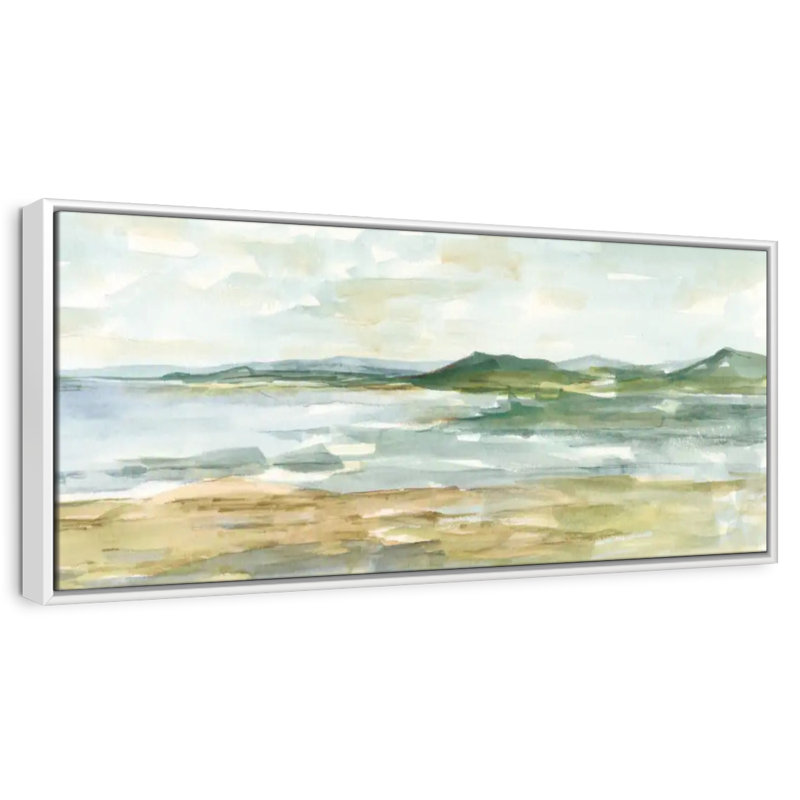 Paysage marin panoramique I, Cadre flottant blanc, 37 po x 13 po