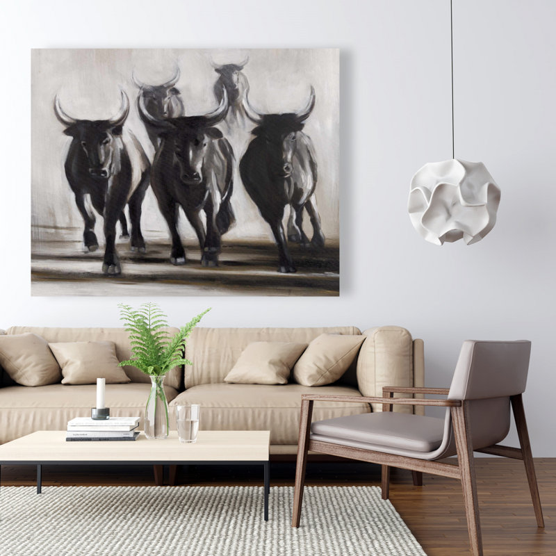 «Racing Fierce Bulls» - Décor de bureau en toile rustique | Home Art