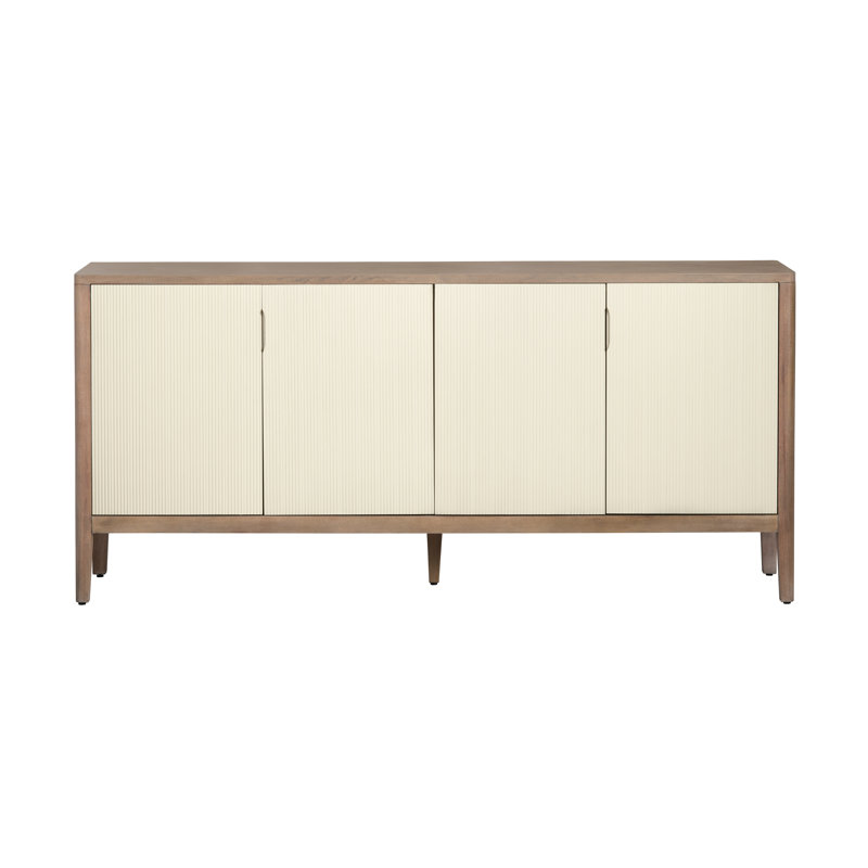 Pearcy 74 in. Brown Solid Wood 4 Door Media Credenza_Sideboard