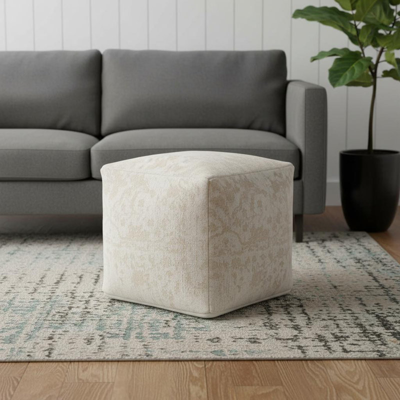 Repose-pieds 18 po en tissu damassé crème et beige