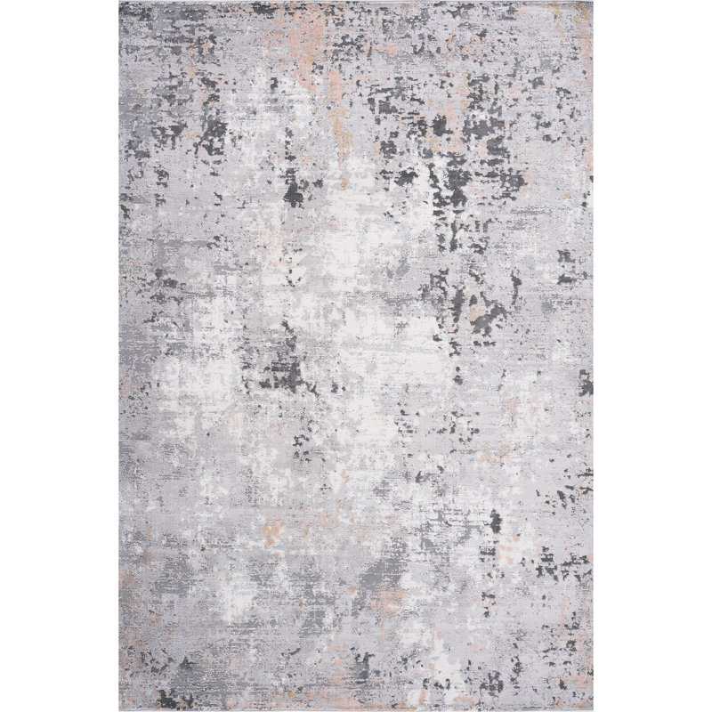 Tapis abstrait 5 x 7 gris / multicolore tissé et tissé pour animaux