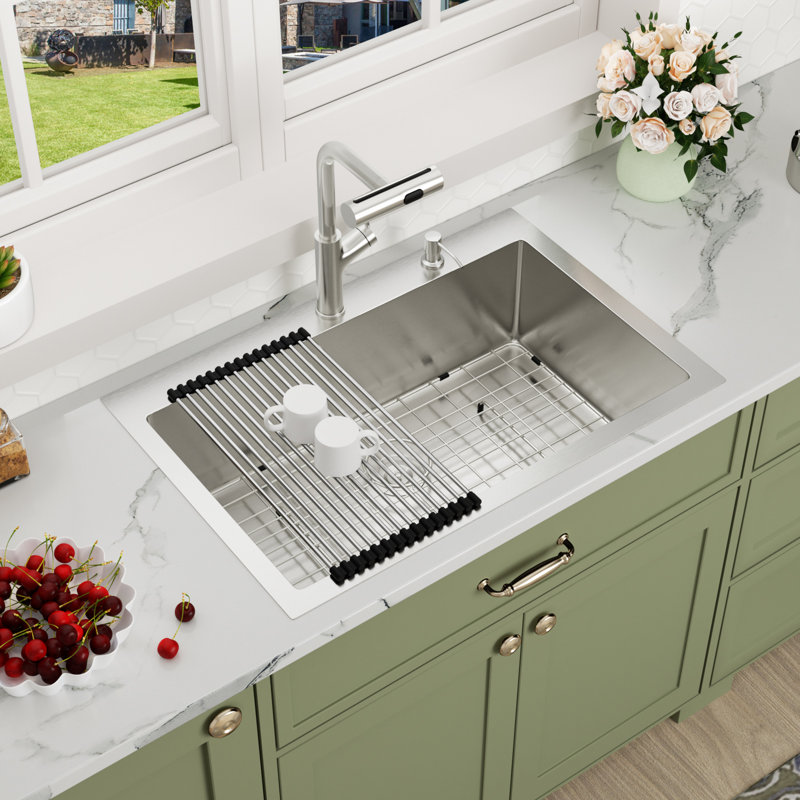 33"L x 22"W Drop-in Kitchen Sink 16 Gauge Stainless Steel Single Bowl Kitchen Sink, Stainless Steel, 33" H x 22" L x 10" W