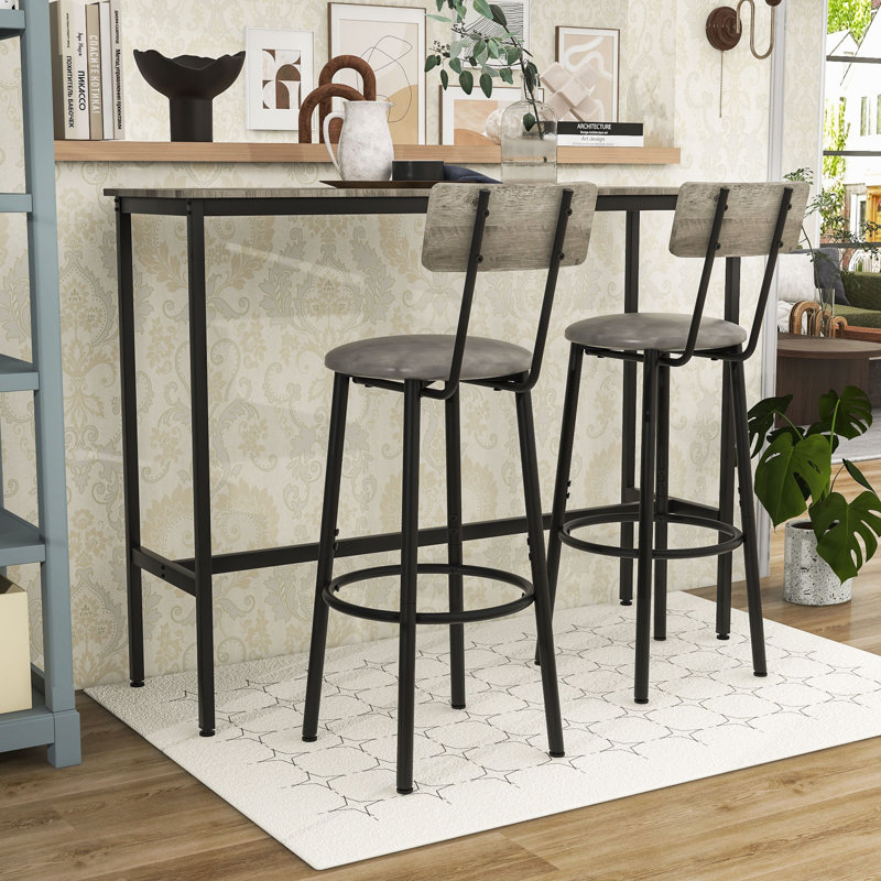 3Pcs Dining Table Set with 2 Chairs, Gray