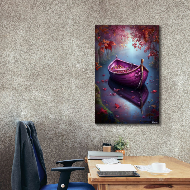 Art mural sur toile Winston Porter «Romantic Purple Boat On The River» par Momart, H 40 po x l 26 po x P 1,5 po