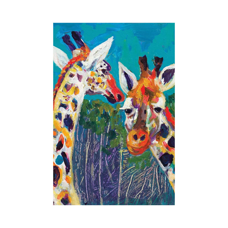 Colorful Giraffes by Andy Beauchamp - Wrapped Canvas Painting, 66.04 cm H x 45.72 cm W x 1.91 cm D
