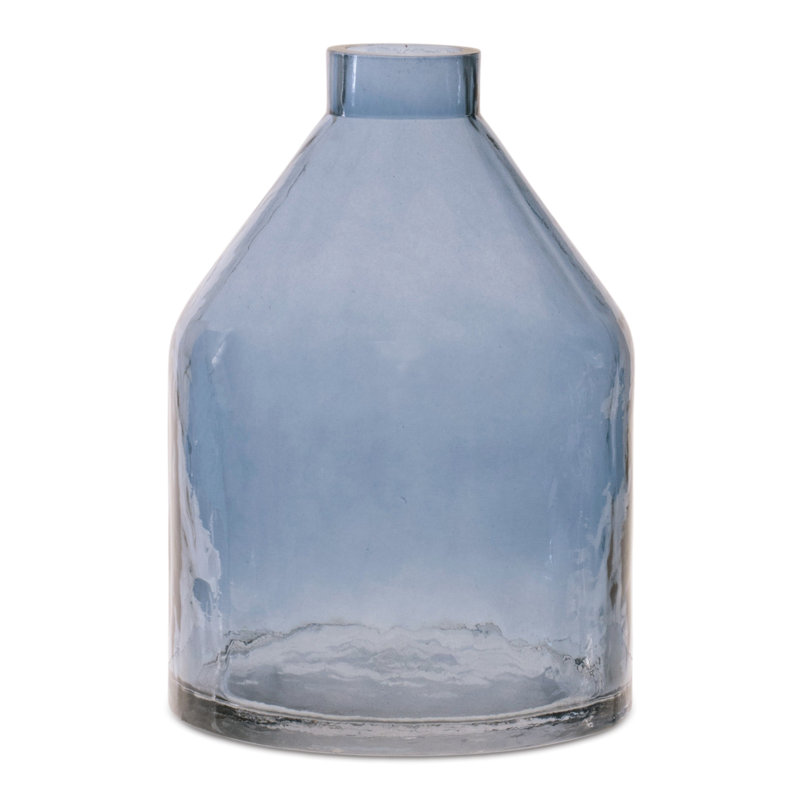 Blue Glass Bottle Vase, 8" H x 4.75" W x 4.75" D