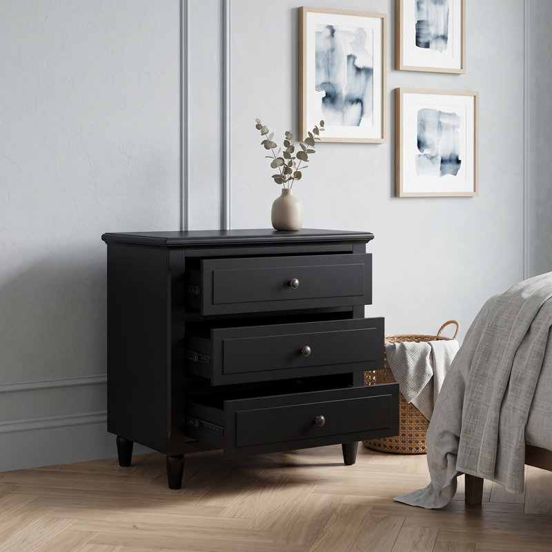 Table de chevet moderne avec tiroirs de rangement, poignées en métal et pieds en bois d'hévéa, table de chevet compacte pour la chambre à coucher