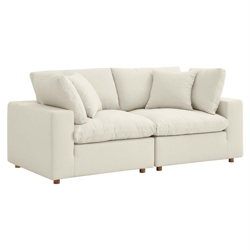 Modway Commix Down-Filled Overstuffed Upholstered Sectional Sofa Set, 2 Piece, Light Beige Polyester Blend