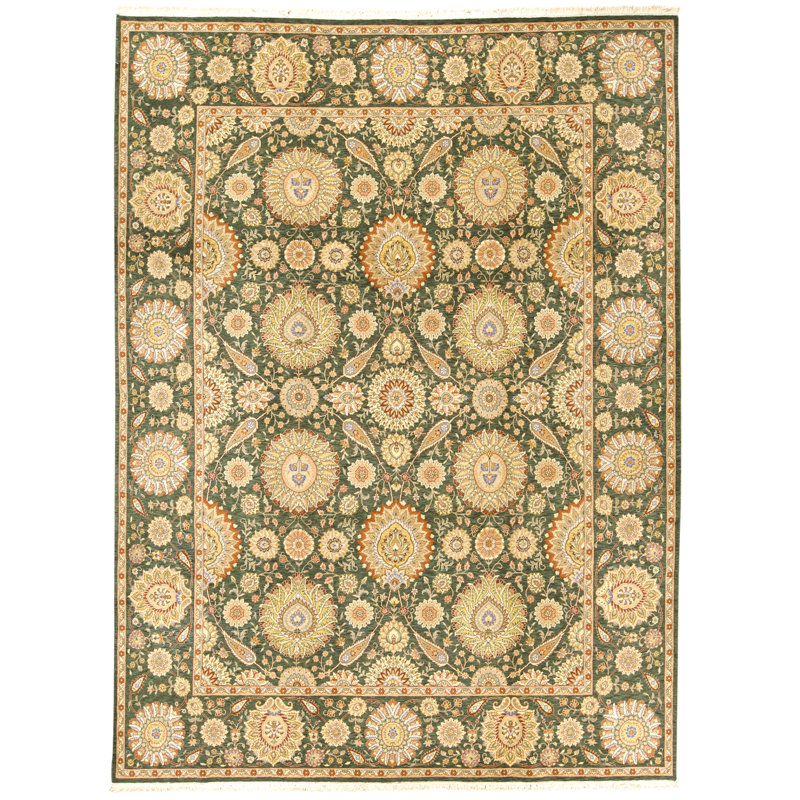 High-Quality Hand-Knotted Dark Green Area Rug