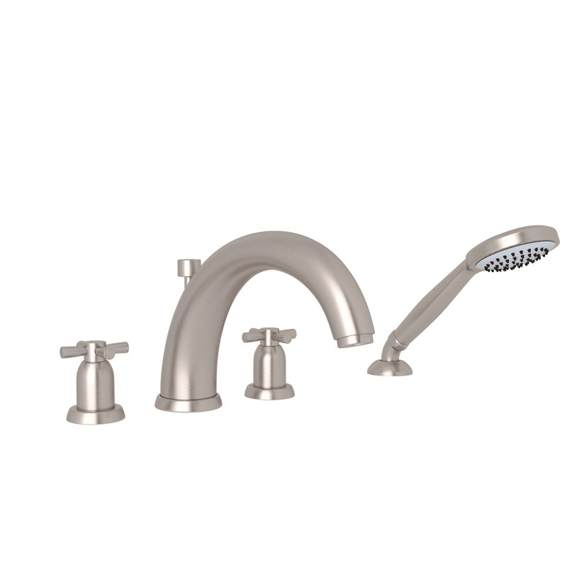 Holborn™ Double Handle Deck Mounted Roman Tub Faucet, Satin Nickel, Cross Handle