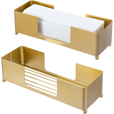 Modern Brass Tone Metal Tabletop Folded Paper Hand Towel Holder, Commercial Countertop Tissue Paper Dispenser Tray For Trifold, C-Fold And Z-Fold Paper Towels, Set Of 2