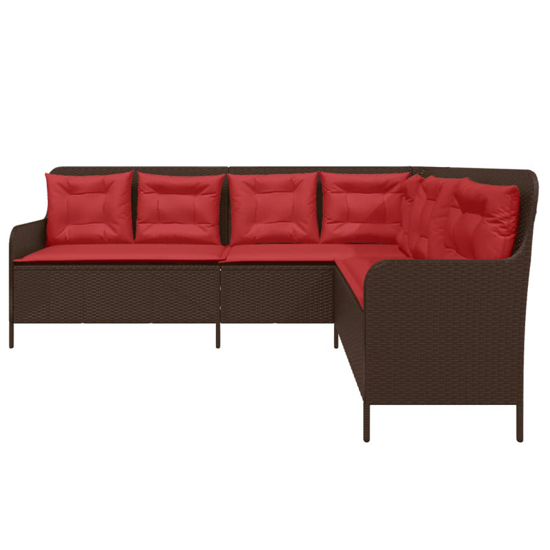 Ebern Designs Patio Sofa With Cushions L-Shaped Poly Rattan, Brown, Red