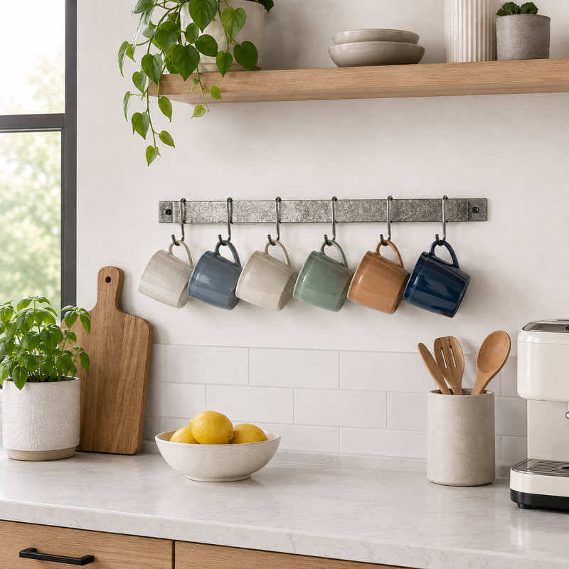 Handcrafted Easy Wall Mounted Pot Rack, 3" H x 24" W x 3" D, Hammered Steel