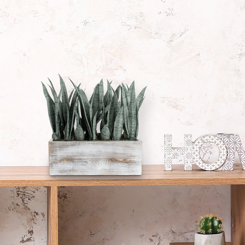 43.9cm Faux Plant in Solid Wood Planter