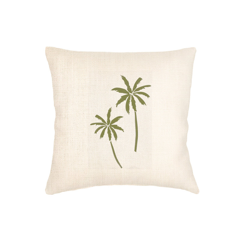 Palm Breeze Embroidered Linen Pillow, Down Alternative