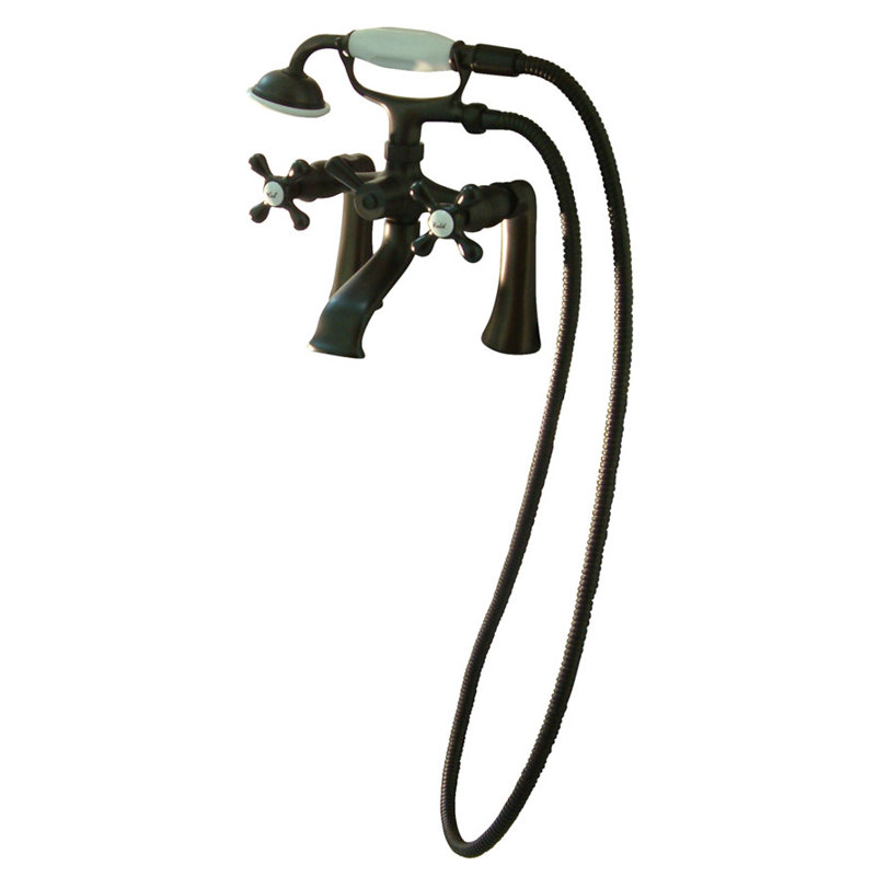 Triple Handle Wall Mounted Clawfoot Tub Faucet with Handshower, Oil Rubbed Bronze