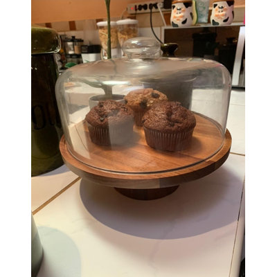 11-inch cake stand, round, made of acacia wood, with a lid; versatile dessert stand with a magnetic base; suitable for plating and display, as well as for birthdays, kitchen use, parties, and cold dishes