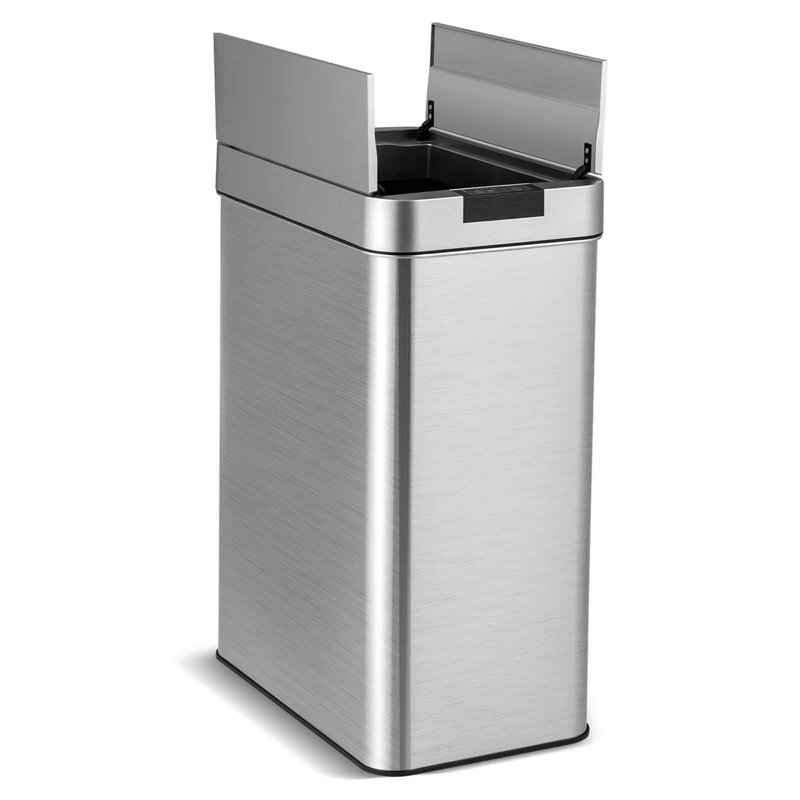 Costway Slim Kitchen Trash Can With Wing Lids 13.2 Gal Automatic Sensor Garbage Can