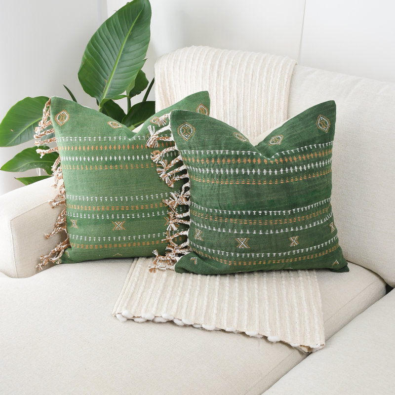   Handwoven Embroidered Pillows, Green