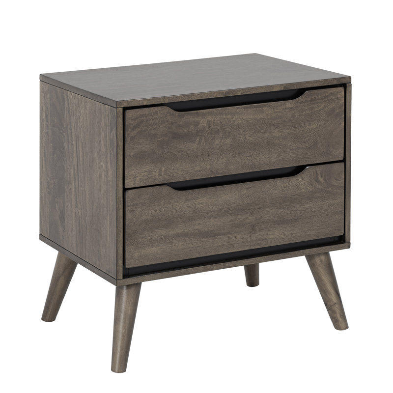 Modern Solid Wood Nightstand With 2 Drawers，Fully Assembled, Gray