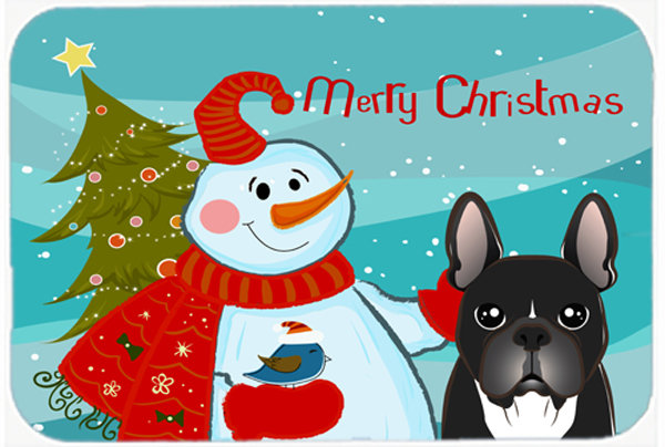 Caroline avec panneau de découpe en verre bouledogue french Snowman Buddies