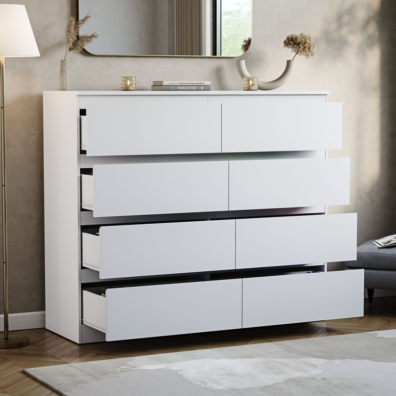 Cunha 8 - Drawer Wide Chest of Drawers, Large Bedroom Storage Cabinet, White