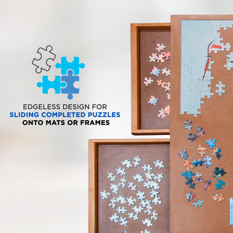 Elegant Wooden Puzzle Organizer Board with Storage and Foldable Legs