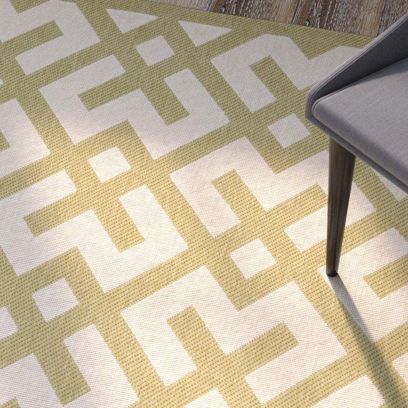 Tapis intérieur / extérieur beige / vert à motif géométrique Arneshia, Rectangle 2 pi 7 po x 5 pi