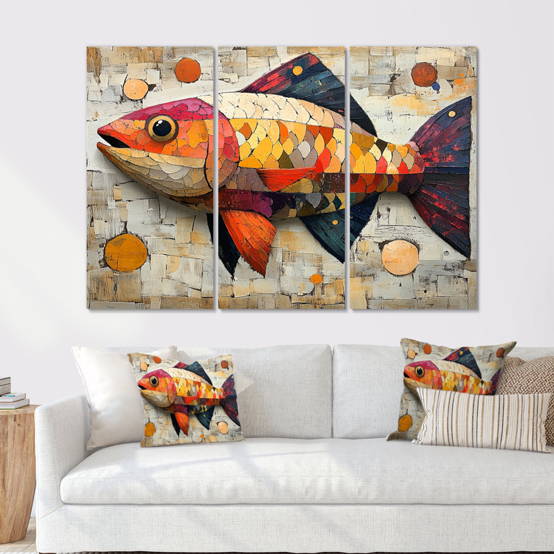 Red And Orange Arctic Char I - Fish Animal Wall Art Set, 28" H x 36" W x 1" D, Metal