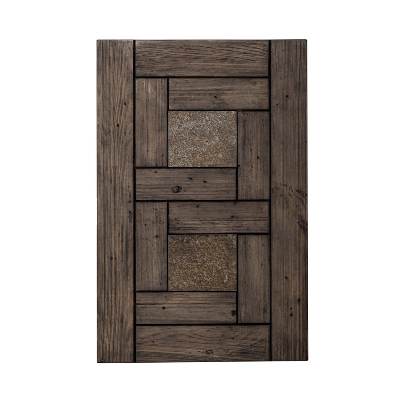 Rustic Brown Wood and Stone Rectangular Side Table