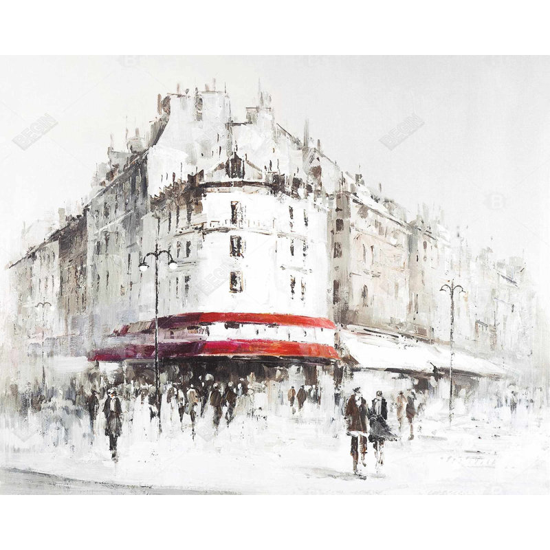 White Street With Red Accents Print On Canvas, H 48 po x l 60 po