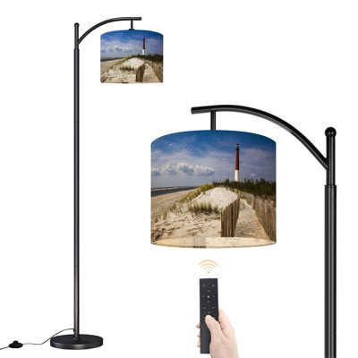 Arc Floor Lamp with Adjustable Lampshade Barnegat Lighthouse sand beach fence New Jersey Standing Lamp 3 Color Temperatures Dimmable Tall Pole Lamp with Foot Switch for Bedroom