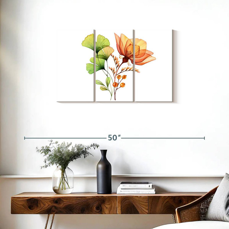 Harnek Sheer Flower And Ginkgo Leaf, 20" H x 33" W