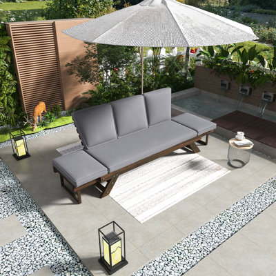 Outdoor Adjustable Patio Wooden Daybed Sofa,Chaise Lounge,Expandable And Multifunctional Daybed,With Premium Hardwood Frame,Water-Resistant And UV-Resistant Cushions,Easy To Install