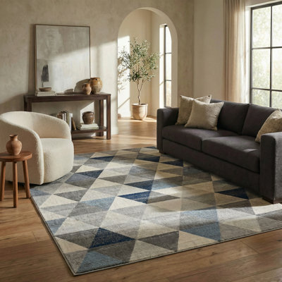 Tapis d'intérieur / bleu / beige à motif géométrique de 7 pi x 10 pi (6 pi 7 po x 9 pi 6 po) Branch Branch Eldin