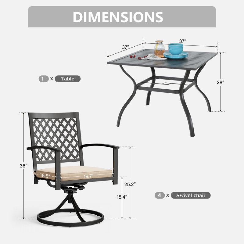 Alyah 4 - Person Patio Dining Set with Square Table , Cushions Included