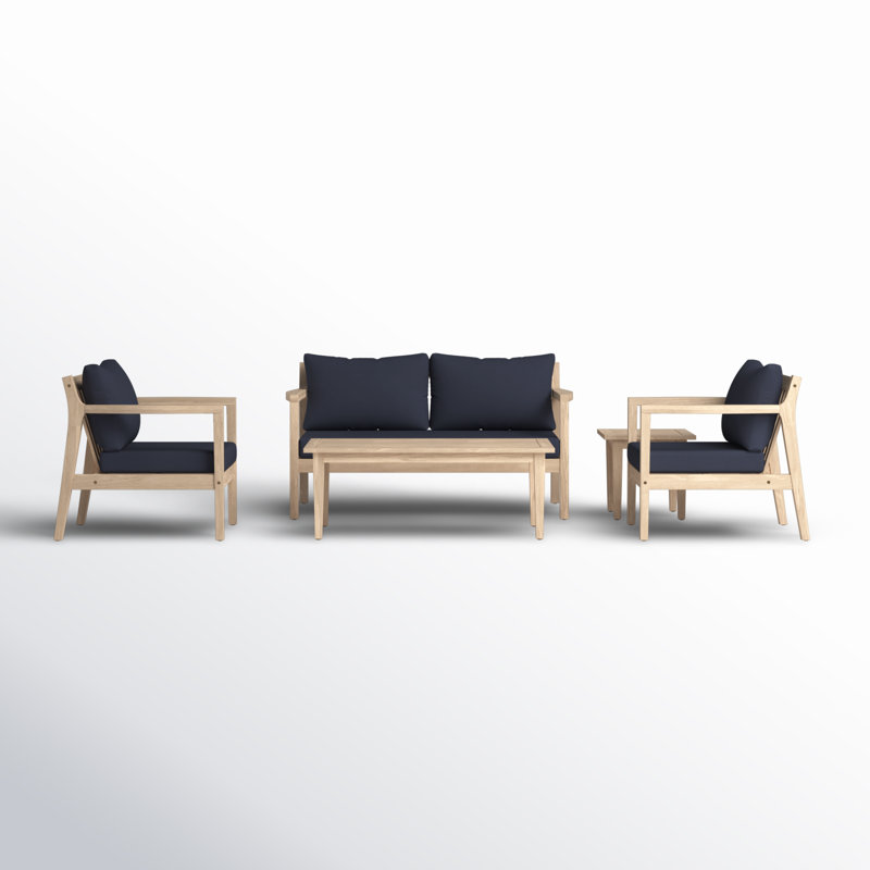 Amina 5 Piece Sofa Seating Group with Cushions, Navy