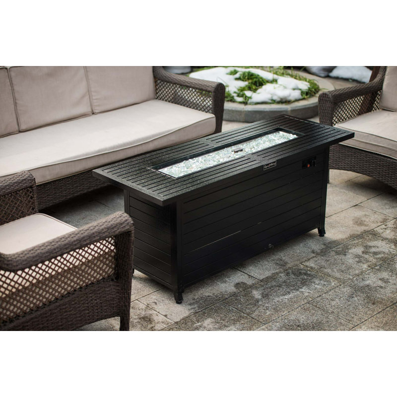 Outdoor Gas Propane Fire Pits Table, Aluminum,50000BTU Firepit Fireplace Dinning Table with Lid, Fire Glass,Retangular,ETL Certification, for Garden Backyard Deck Patio